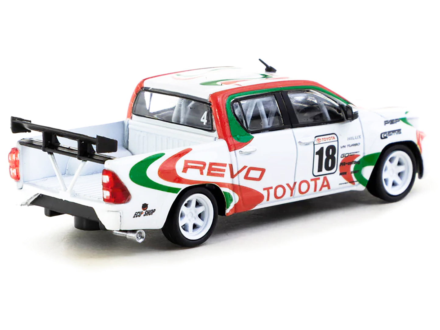 Toyota Hilux Pickup Truck RHD (Right Hand Drive) #18 White with Red and Green Graphics "Hobby64" Series 1/64 Diecast Model Car by Tarmac Works