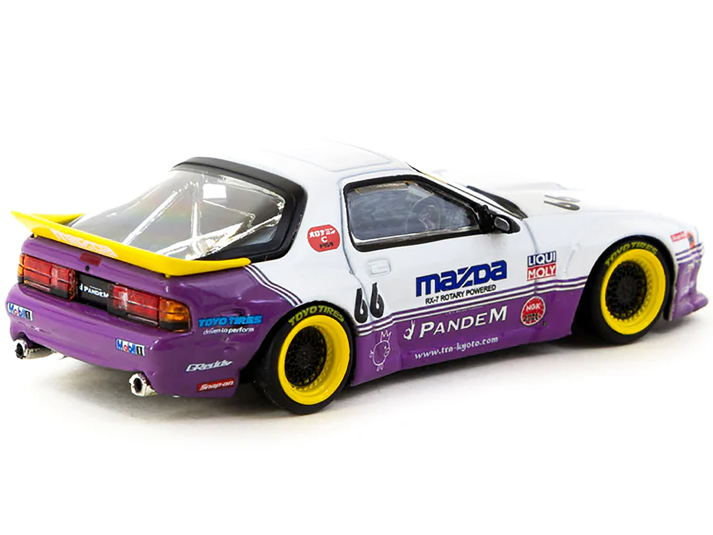 Mazda RX-7 FC3S Pandem RHD (Right Hand Drive) #66 White and Purple with Graphics "Hobby64" Series 1/64 Diecast Model Car by Tarmac Works-DiecastModeler.com