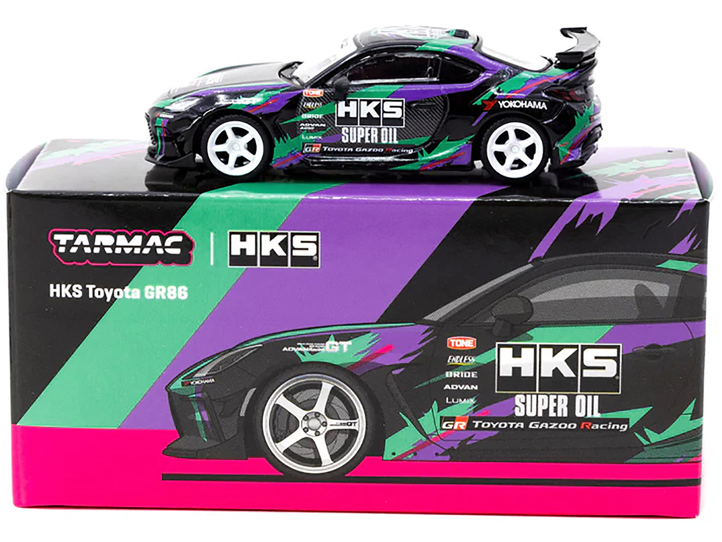 Toyota GR86 RHD (Right Hand Drive) "HKS" Black with Graphics "Global64" Series 1/64 Diecast Model by Tarmac Works-DiecastModeler.com