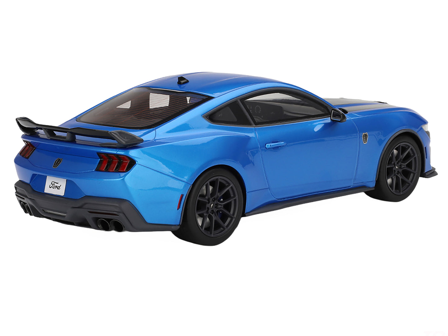 2024 Ford Mustang Dark Horse Grabber Blue Metallic with Black Hood Stripes 1/18 Model Car by Top Speed