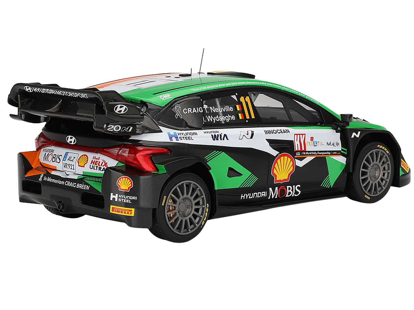 Hyundai i20 N Rally1 Hybrid #11 Thierry Neuville - Martijn Wydaeghe "Hyundai Shell Mobis WRT" Winner "Rally Croatia Power Stage" (2023) 1/18 Model Car by Top Speed-DiecastModeler.com