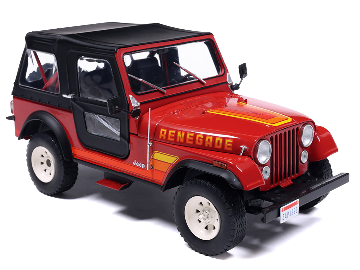 1983 Jeep Renegade Red with Stripes and Black Top 1/24 Diecast Model by IXO Models