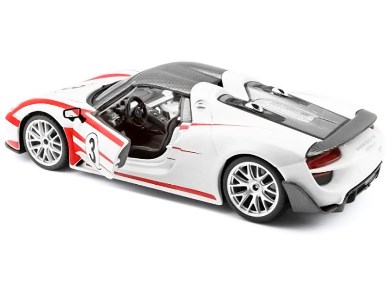 Porsche 918 Spyder Weissach #3 White 1/24 Diecast Model Car by Bburago-DiecastModeler.com