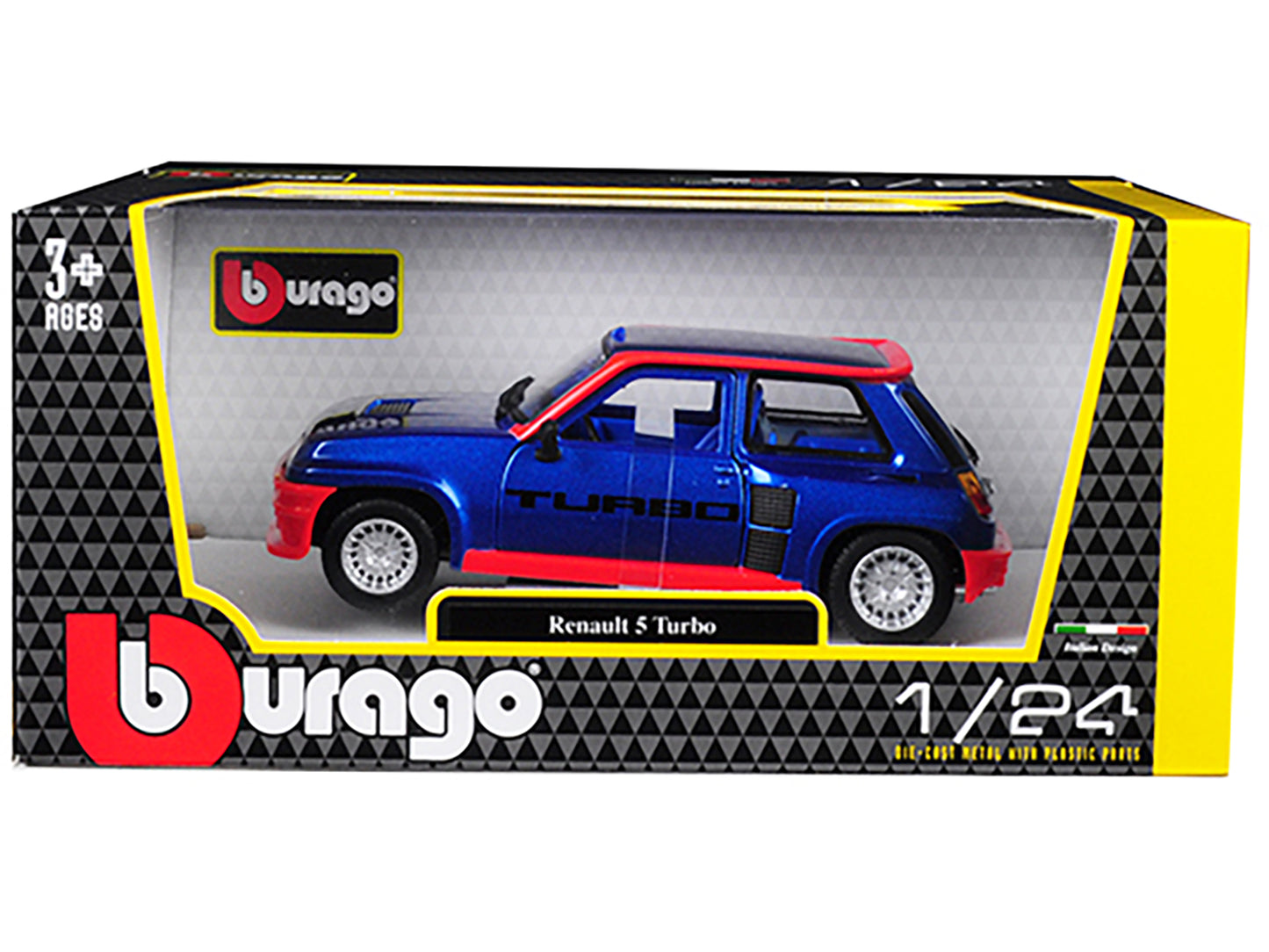 Renault 5 Turbo Metallic Blue with Red Accents 1/24 Diecast Model Car by Bburago-DiecastModeler.com