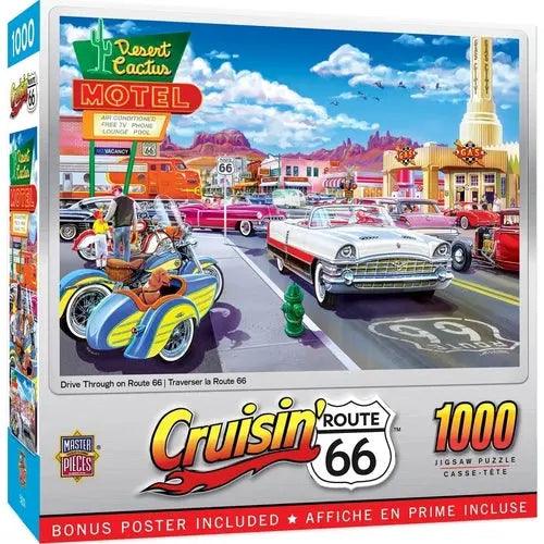 CRUISIN' ROUTE 66 - DRIVE THROUGH ON RT. 66 1000 PIECE JIGSAW PUZZLE-DiecastModeler.com
