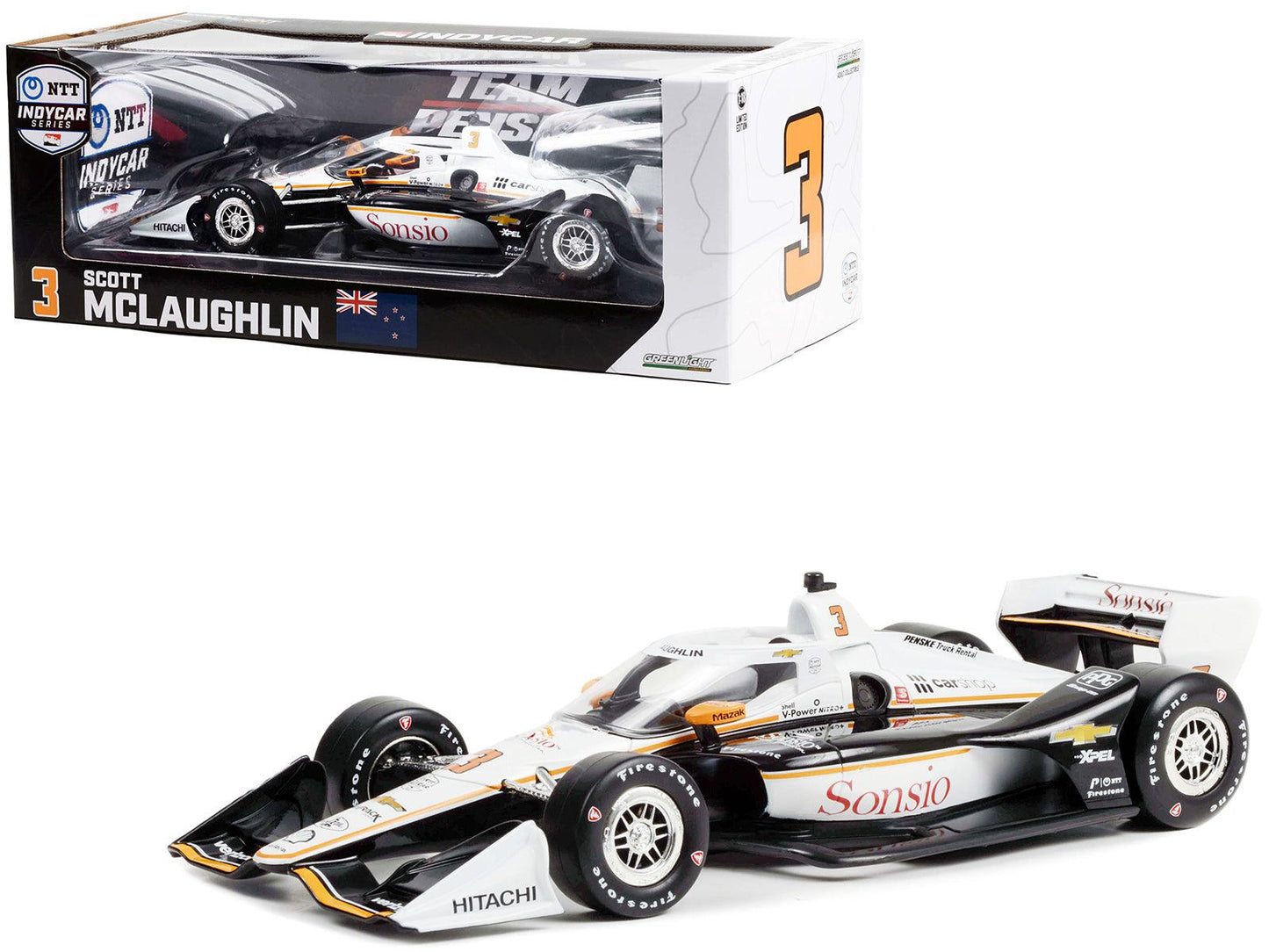 Dallara IndyCar #3 Scott McLaughlin "Sonsio Vehicle Protection" Team Penske (Road Course Configuration) "NTT IndyCar Series" (2022) 1/18 Diecast Model Car by Greenlight-DiecastModeler.com