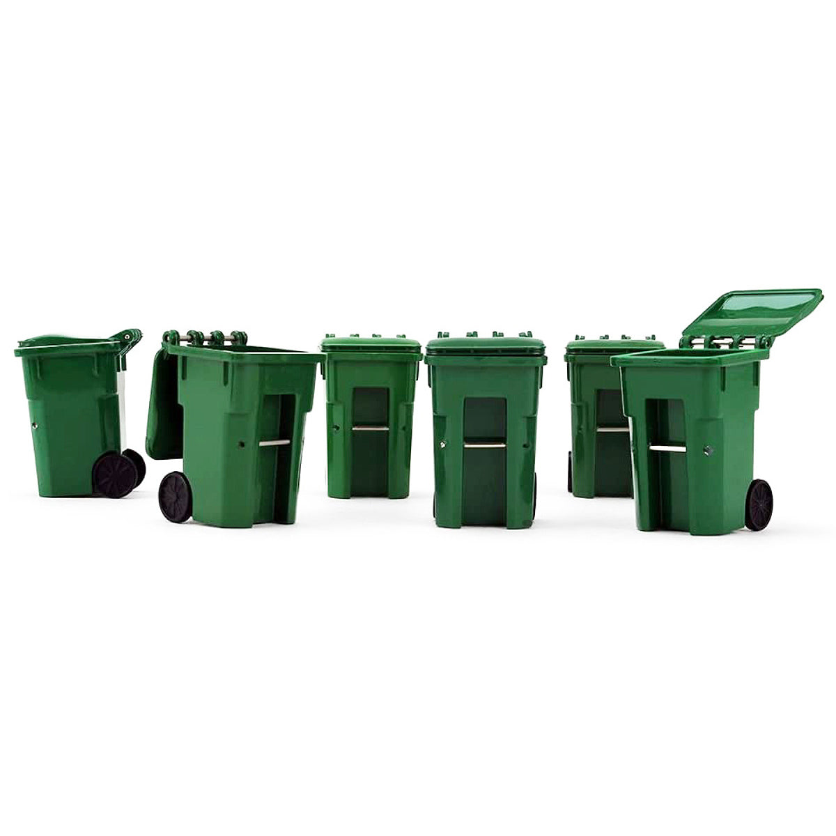 Set of 6 Green Garbage Trash Bin Containers Replica 1/34 Models by First Gear-DiecastModeler.com