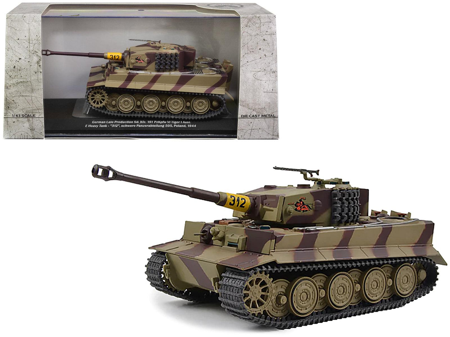 German Late Production Sd. Kfz. 181 PzKpfw VI Tiger I Ausf. E Heavy Tank #312 "Schwere Panzerabteilung 505 Poland 1944" 1/43 Diecast Model by AFVs of WWII-DiecastModeler.com
