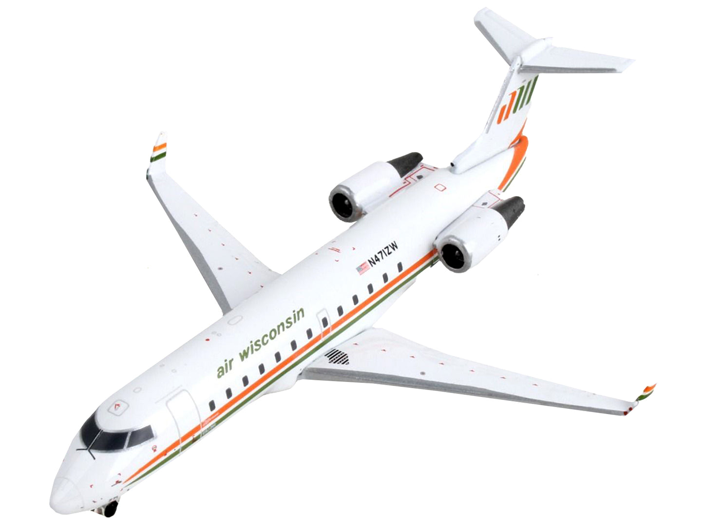 Bombardier CRJ200 Commercial Aircraft "Air Wisconsin" White with Orange and Green Stripes 1/400 Diecast Model Airplane by GeminiJets