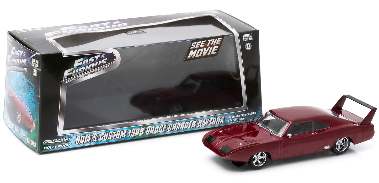 Dom's 1969 Dodge Charger Daytona Maroon "Fast and Furious 6" Movie (2013) 1/43 Diecast Model Car by Greenlight