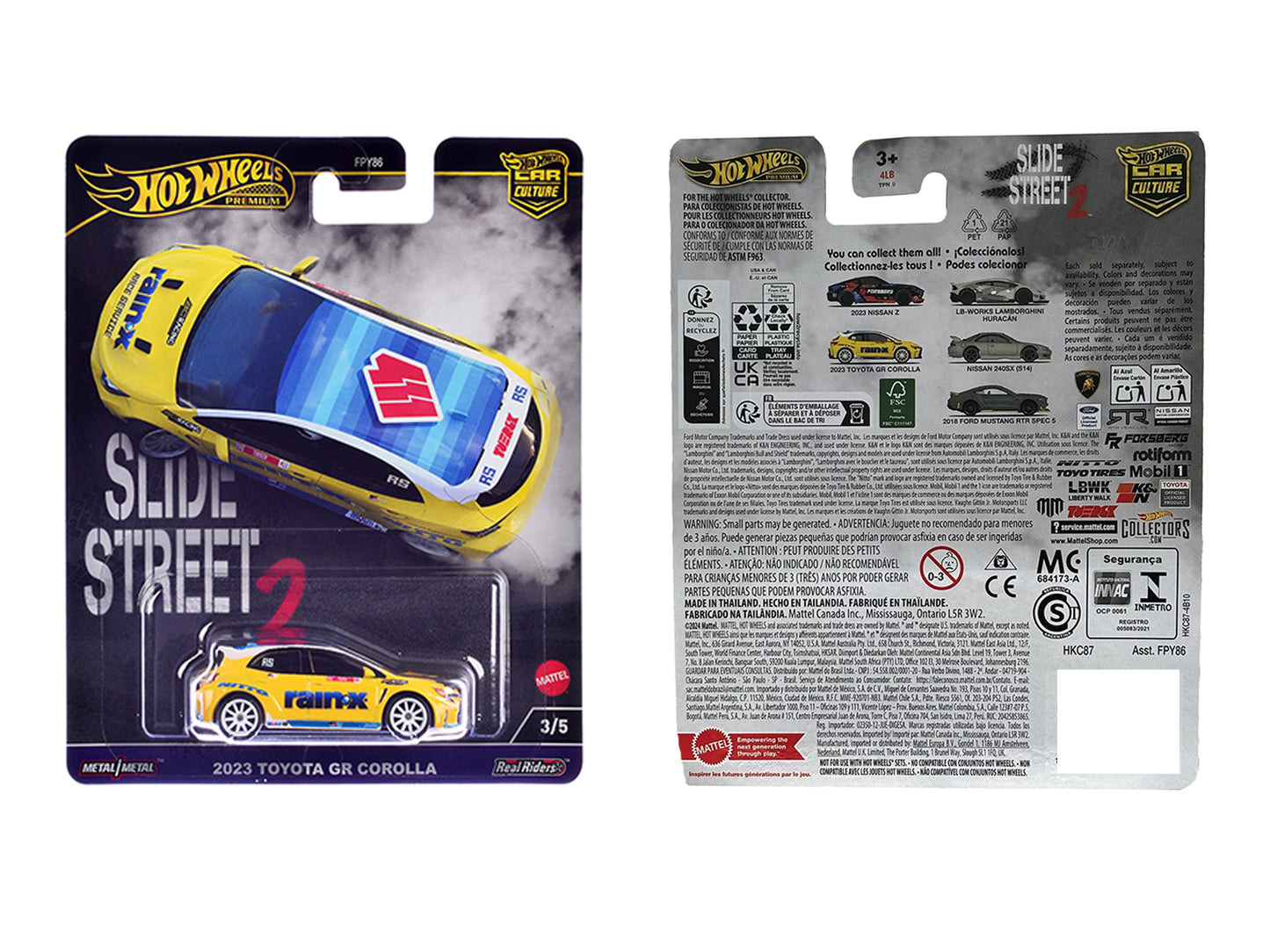 2023 Toyota GR Corolla "Rain X" Yellow "Slide Street 2" Series Diecast Model Car by Hot Wheels