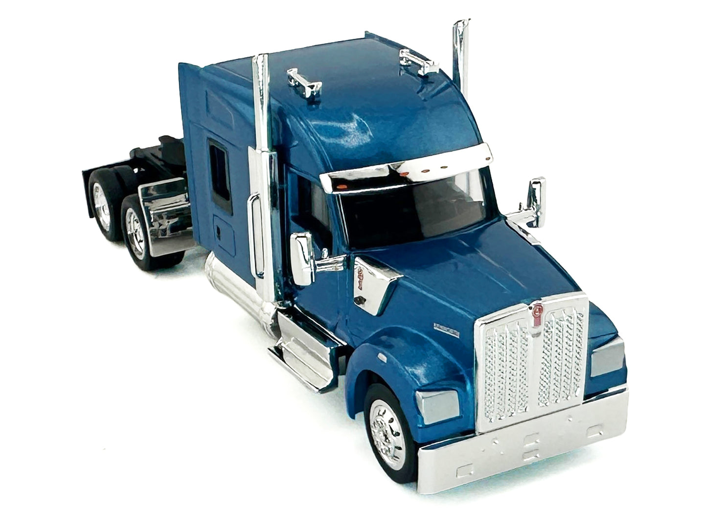 Kenworth W990 with Stand Up Sleeper Cab Blue Metallic 1/87 (HO) Plastic Model Car by HO Logistics-DiecastModeler.com