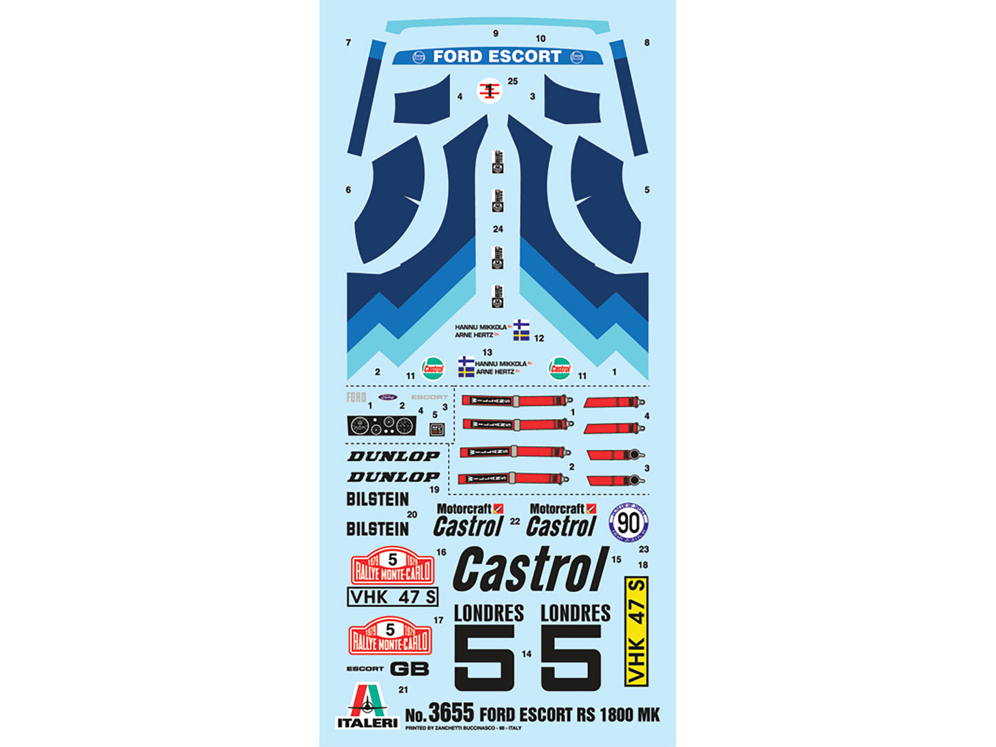 Skill 2 Model Kit Ford Escort RS 1800 Mk.II #5 Rallye Monte Carlo (1979) 1/24 Scale Model by Italeri-DiecastModeler.com