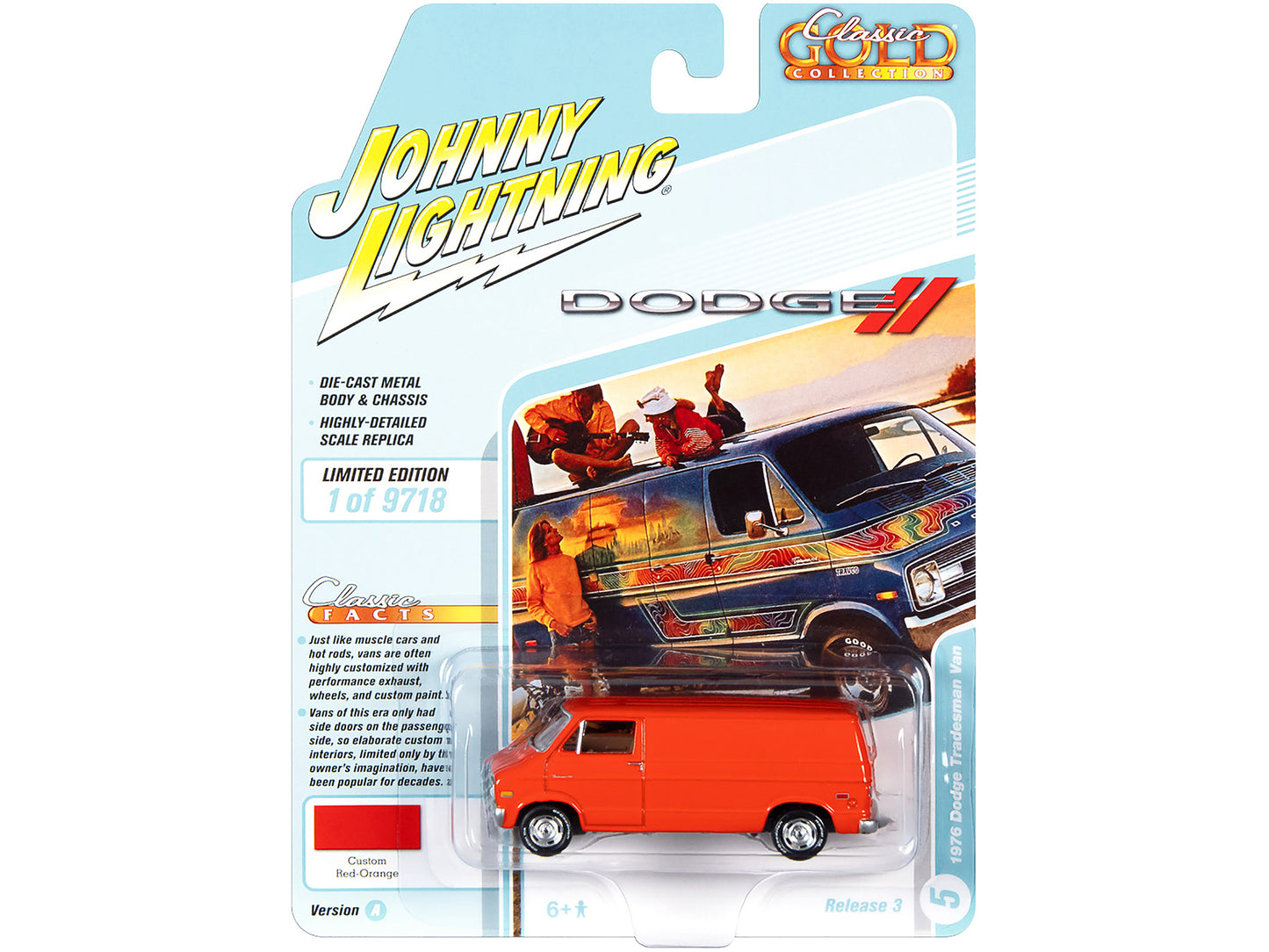 1976 Dodge Tradesman Van Custom Red-Orange "Classic Gold Collection" Series Limited Edition to 9718 pieces Worldwide 1/64 Diecast Model Car by Johnny Lightning