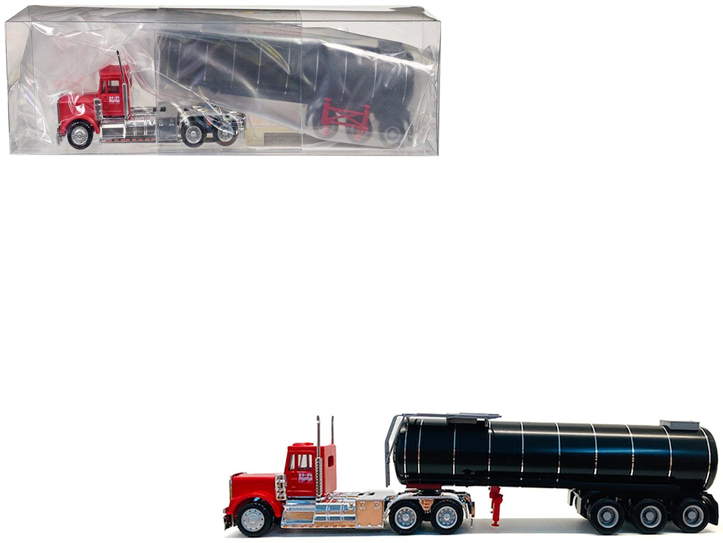 Kenworth W-900 Red with Asphalt Tanker Trailer 1/87 (HO) Plastic Model Car by Promotex-DiecastModeler.com