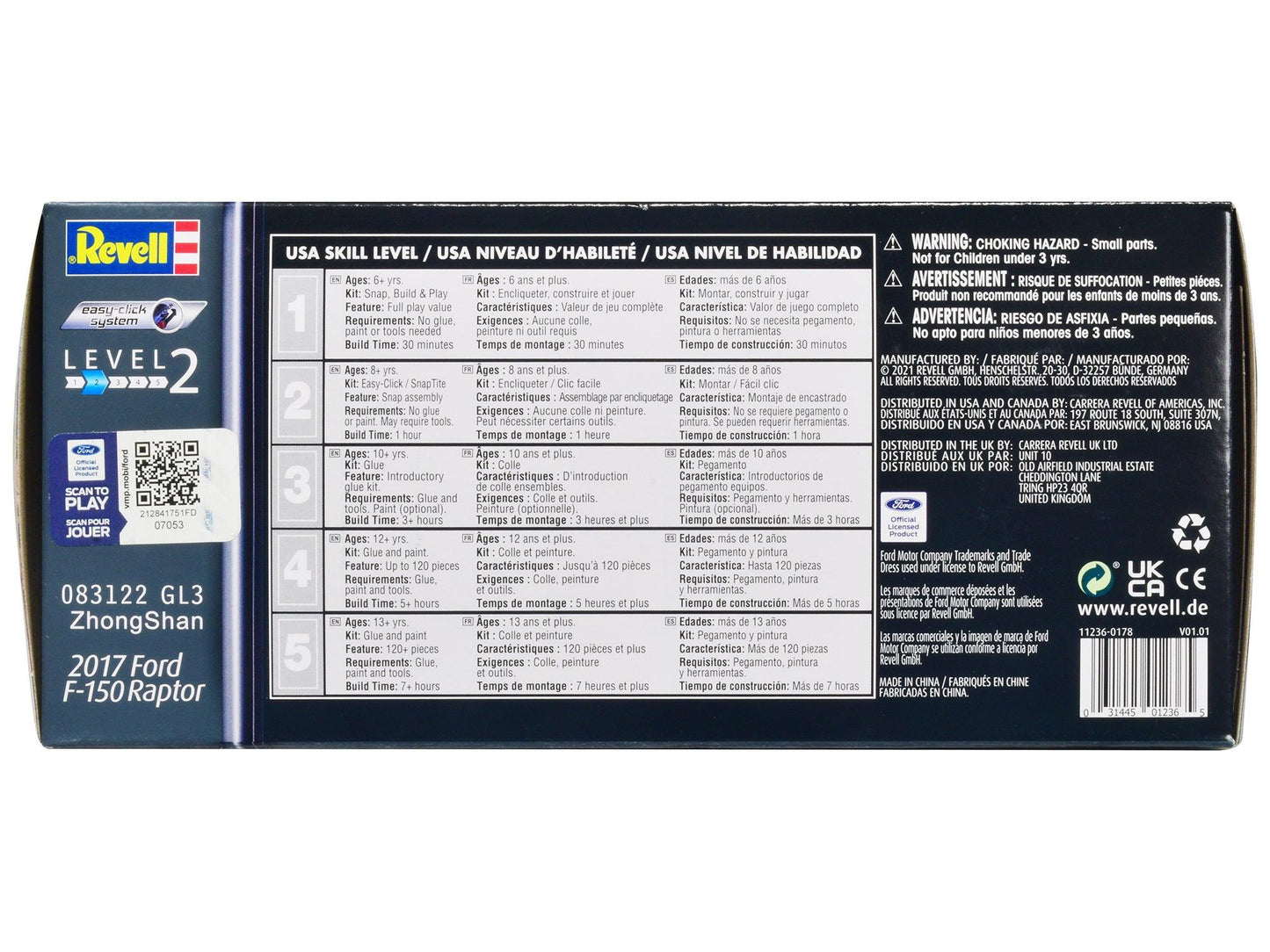 Level 2 Easy-Click Model Kit 2017 Ford F-150 Raptor Pickup Truck 1/25 Scale Model by Revell-DiecastModeler.com