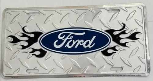 License Plate: Ford Flame and Chrome - License - Sign-DiecastModeler.com