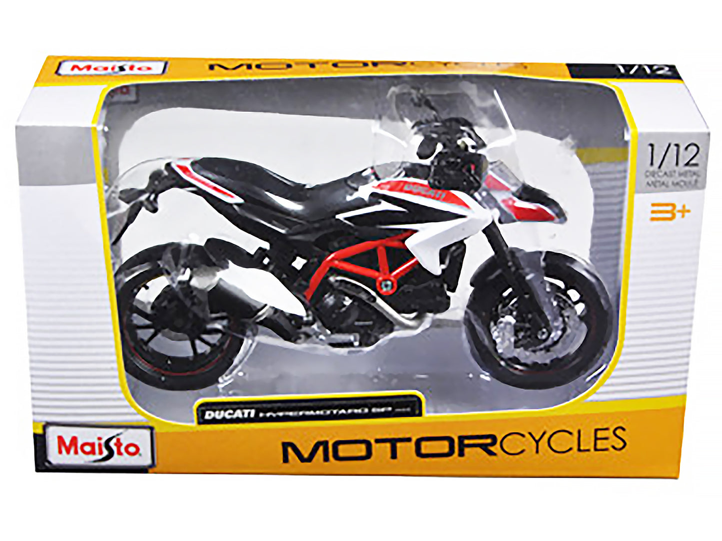 2013 Ducati Hypermotard SP White with Black and Red Stripes 1/12 Diecast Motorcycle Model by Maisto