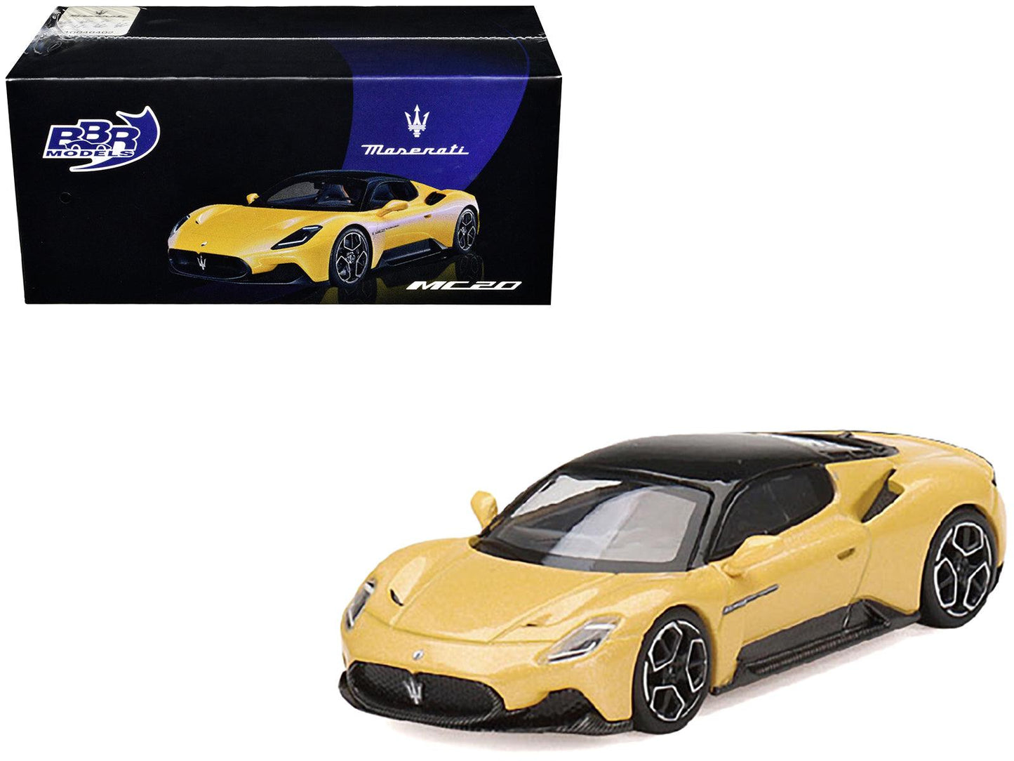 Maserati MC20 Giallo Genio Yellow with Black Top 1/64 Diecast Model Car by BBR-DiecastModeler.com