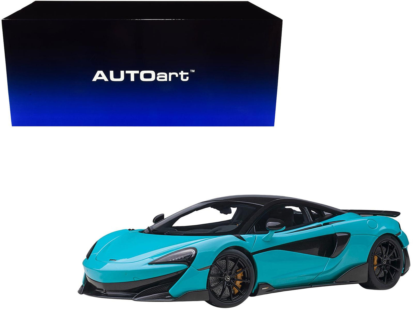 Mclaren 600LT Fistral Blue and Carbon 1/18 Model Car by Autoart-DiecastModeler.com