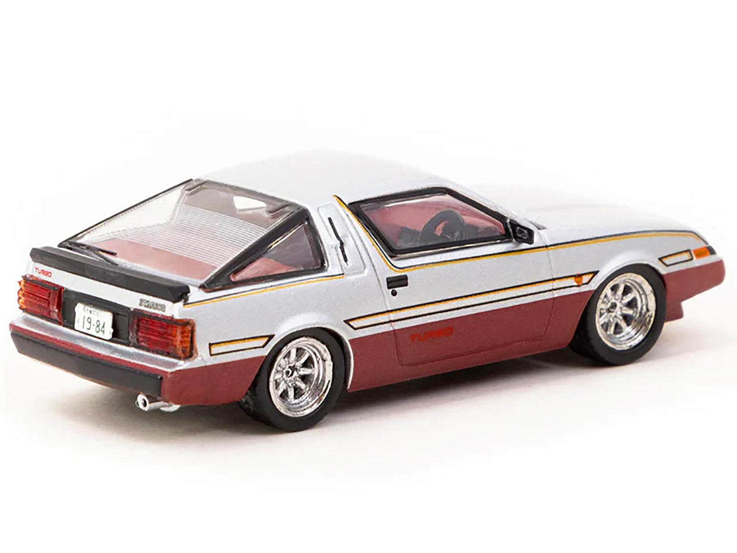 Mitsubishi Starion RHD (Right Hand Drive) Silver Metallic and Dark Red with Red Interior with Extra Wheels "Road64" Series 1/64 Diecast Model Car by Tarmac Works-DiecastModeler.com