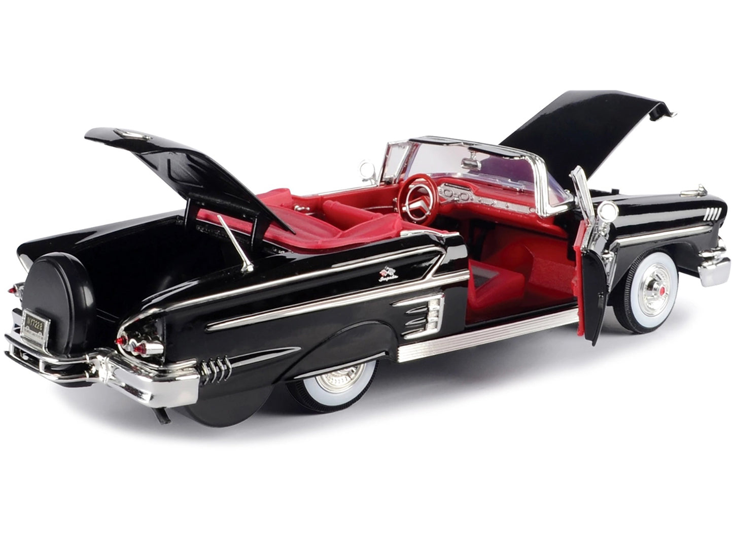 1958 Chevrolet Impala Convertible Black with Red Interior "Timeless Classics" 1/18 Diecast Model Car by Motormax