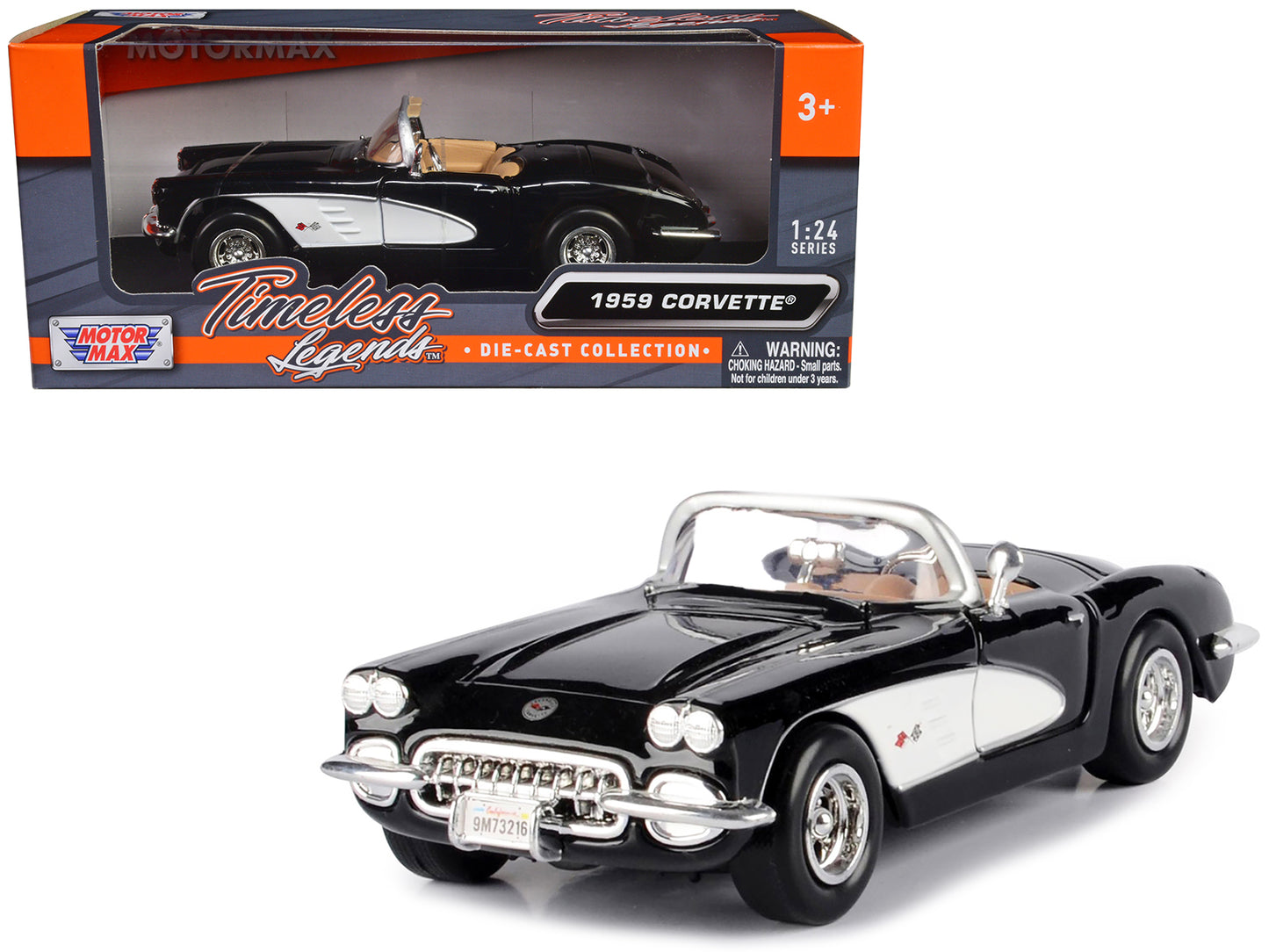 1959 Chevrolet Corvette Black 1/24 Diecast Model Car by Motormax-DiecastModeler.com