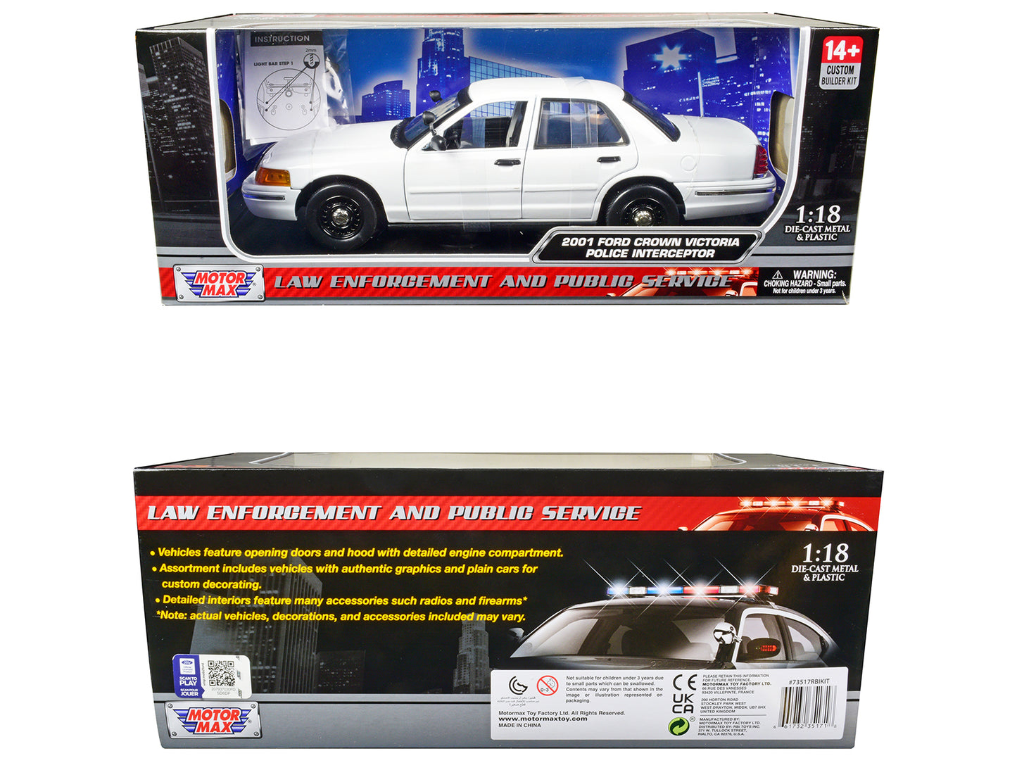 2001 Ford Crown Victoria Police Car Unmarked White "Custom Builder's Kit" Series 1/18 Diecast Model Car by Motormax