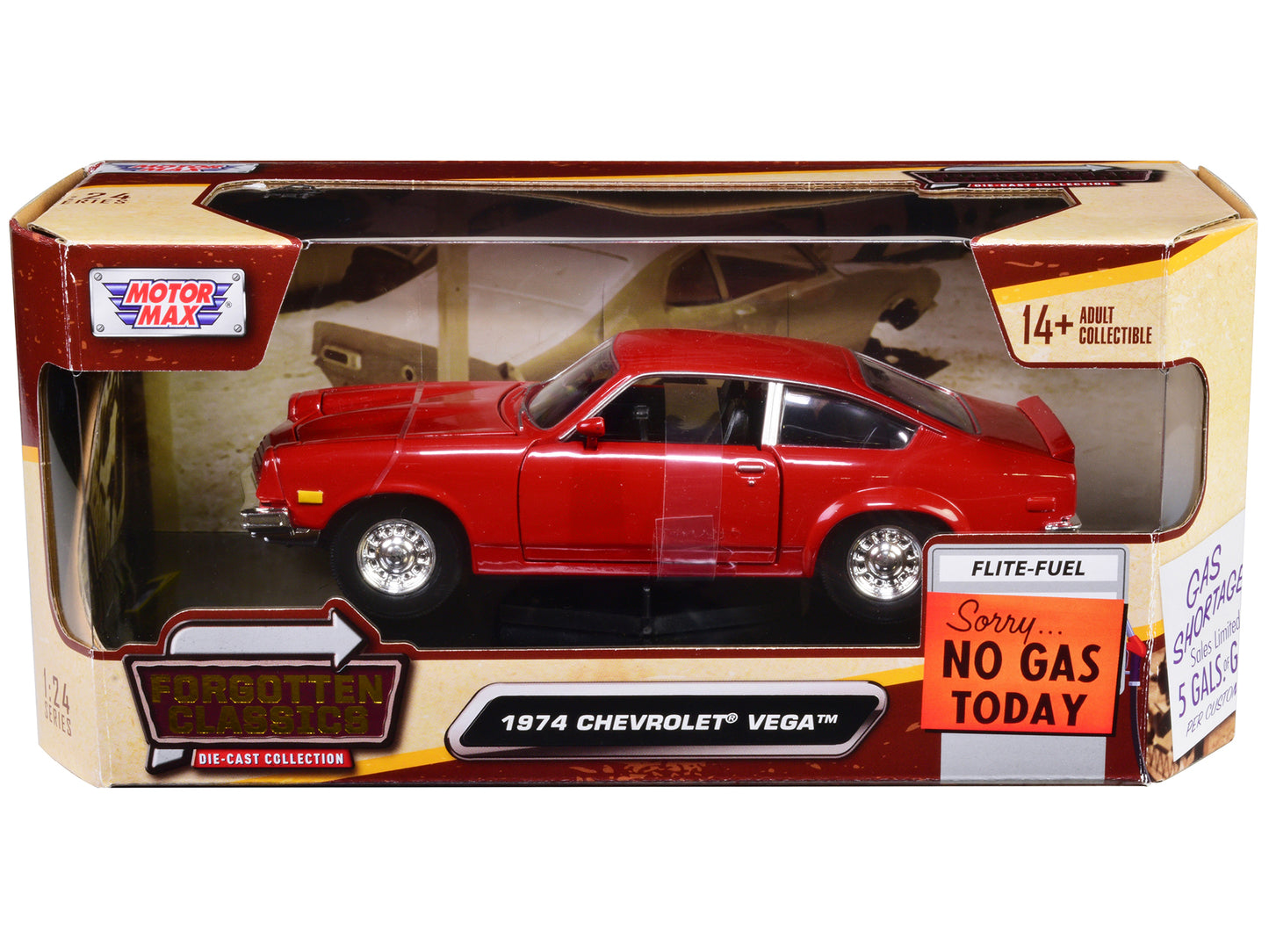 1974 Chevrolet Vega Red "Forgotten Classics" Series 1/24 Diecast Model Car by Motormax-DiecastModeler.com