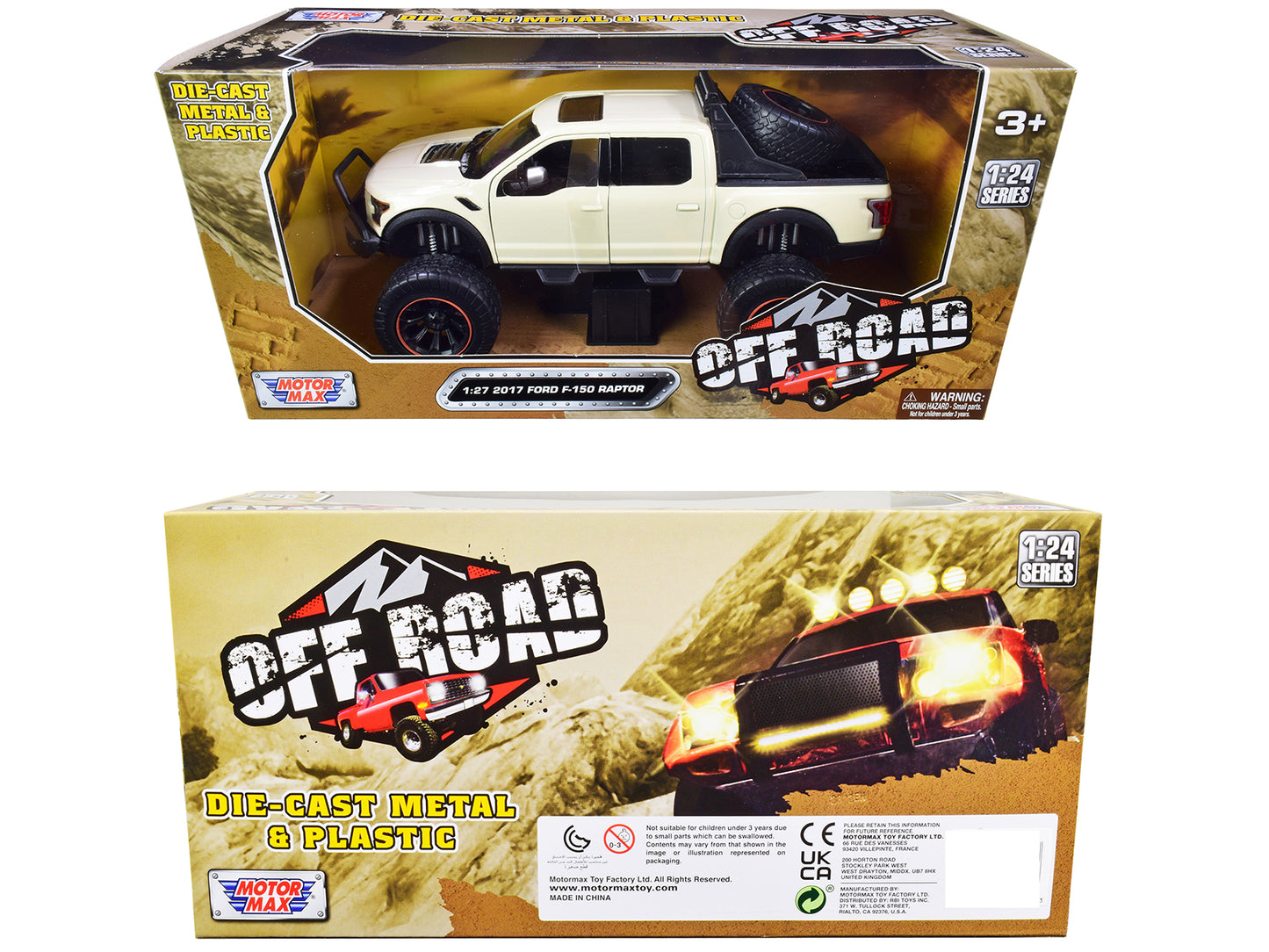 2017 Ford F-150 Raptor Off-Road Pickup Truck Cream 1/27 Diecast Model Car by Motormax