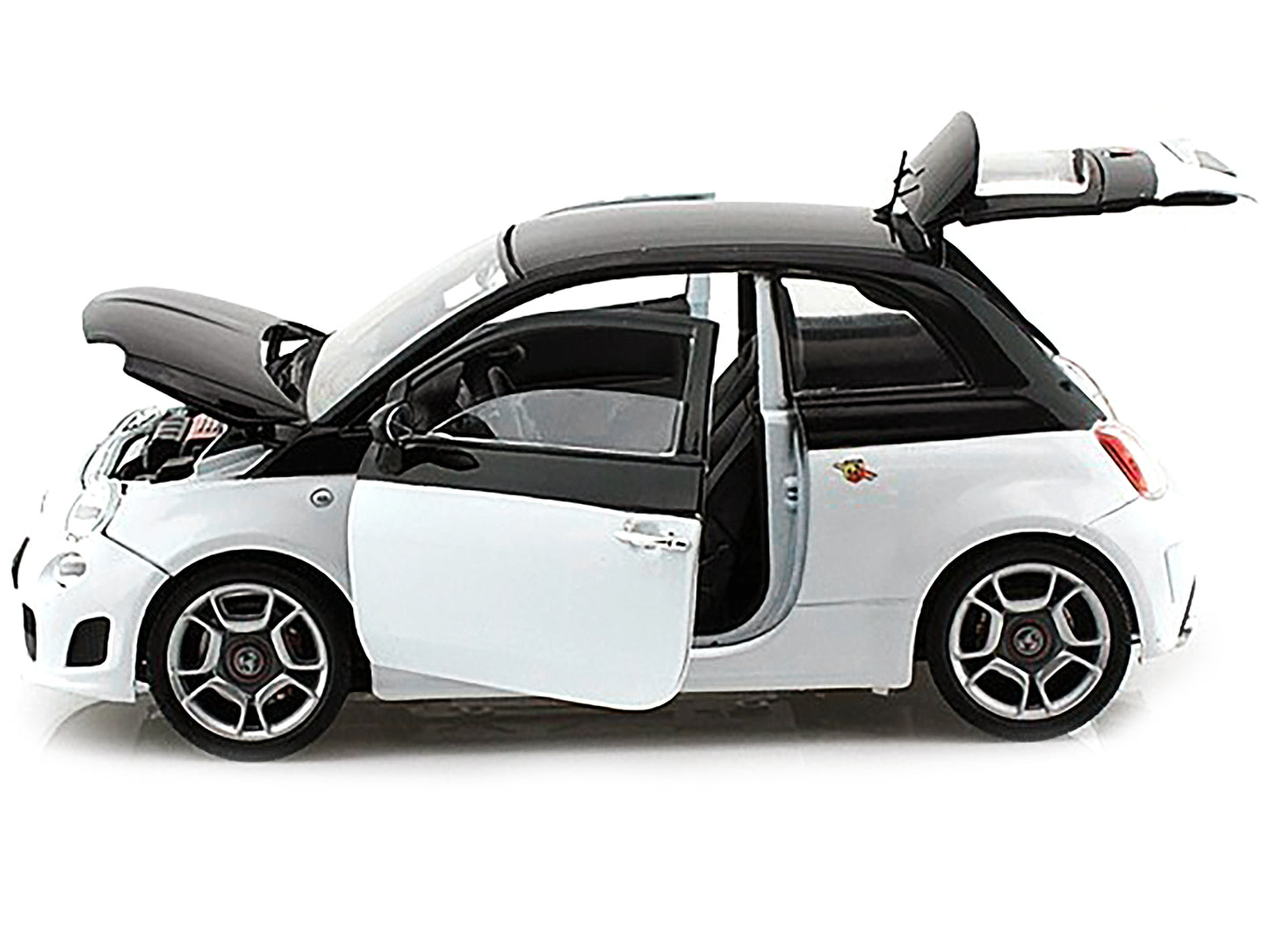 Fiat Abarth 500 White and Black 1/18 Diecast Model Car by Motormax
