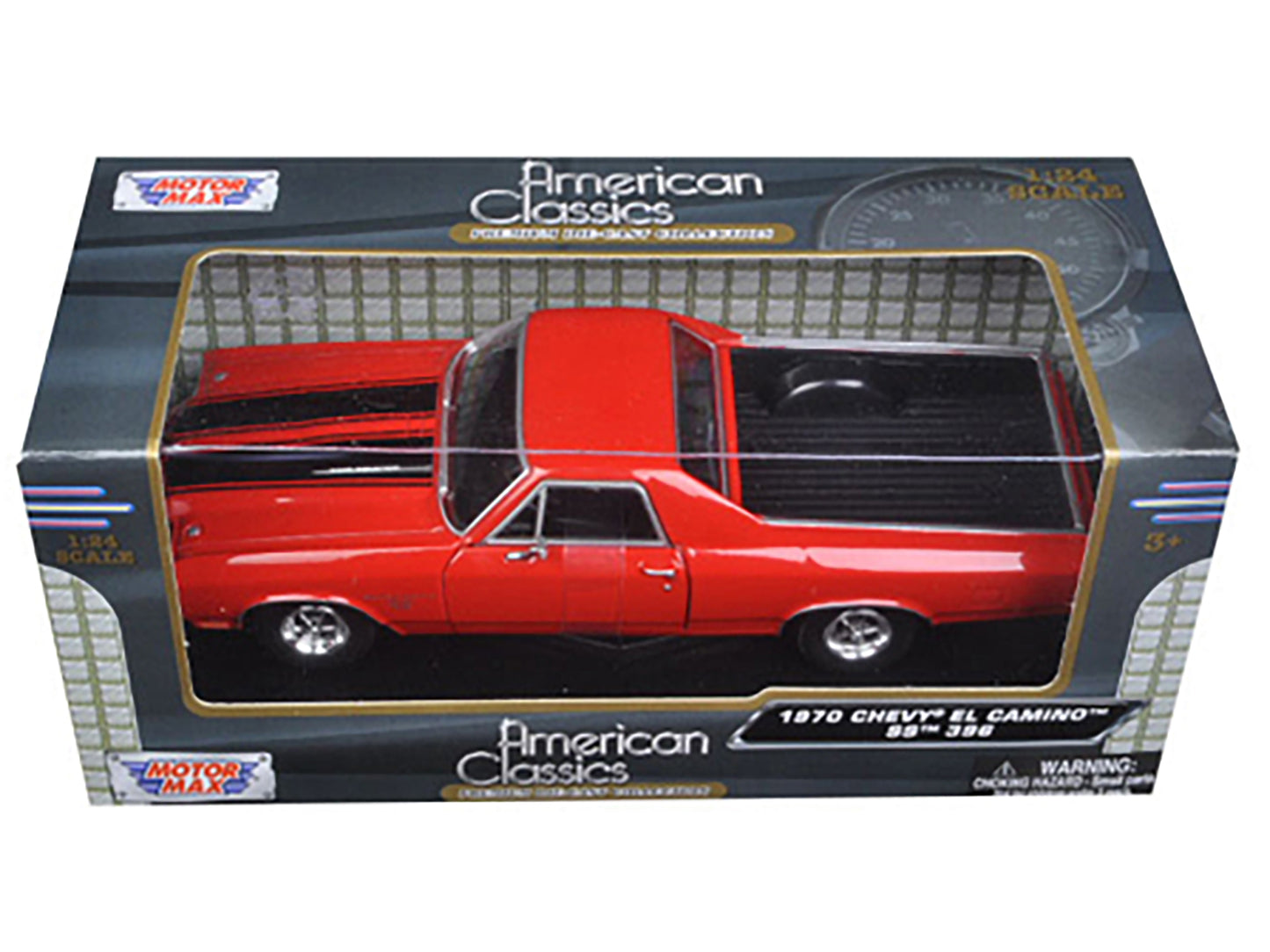 1970 Chevrolet El Camino SS 396 Red with Black Stripes 1/24 Diecast Model Car by Motormax-DiecastModeler.com