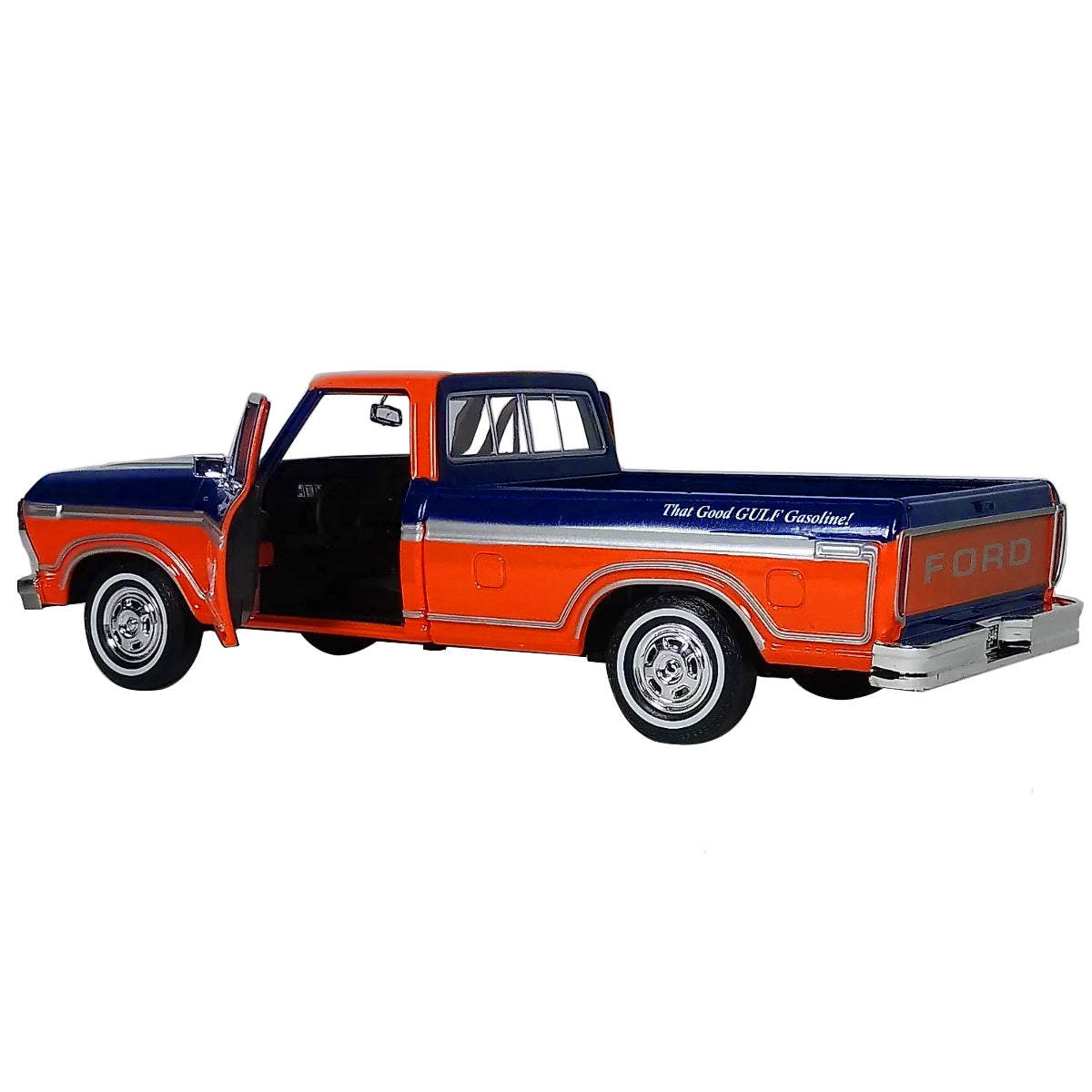 1979 Ford F-150 Custom Pickup Truck "Gulf" Dark Blue and Orange 1/24 Diecast Model Car by Motormax