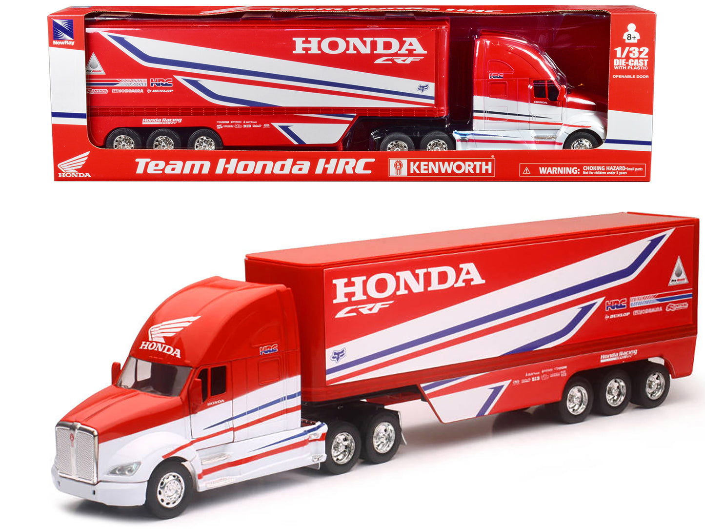 Kenworth Semi-Truck Red and White "Team Honda HRC" 1/32 Diecast Model by New Ray-DiecastModeler.com