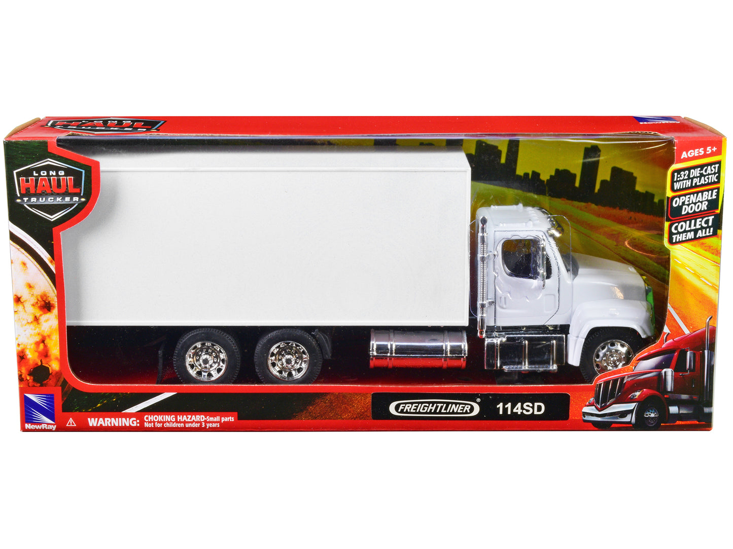 Freightliner 114SD Box Truck White "Long Haul Trucker" Series 1/32 Diecast Model by New Ray-DiecastModeler.com