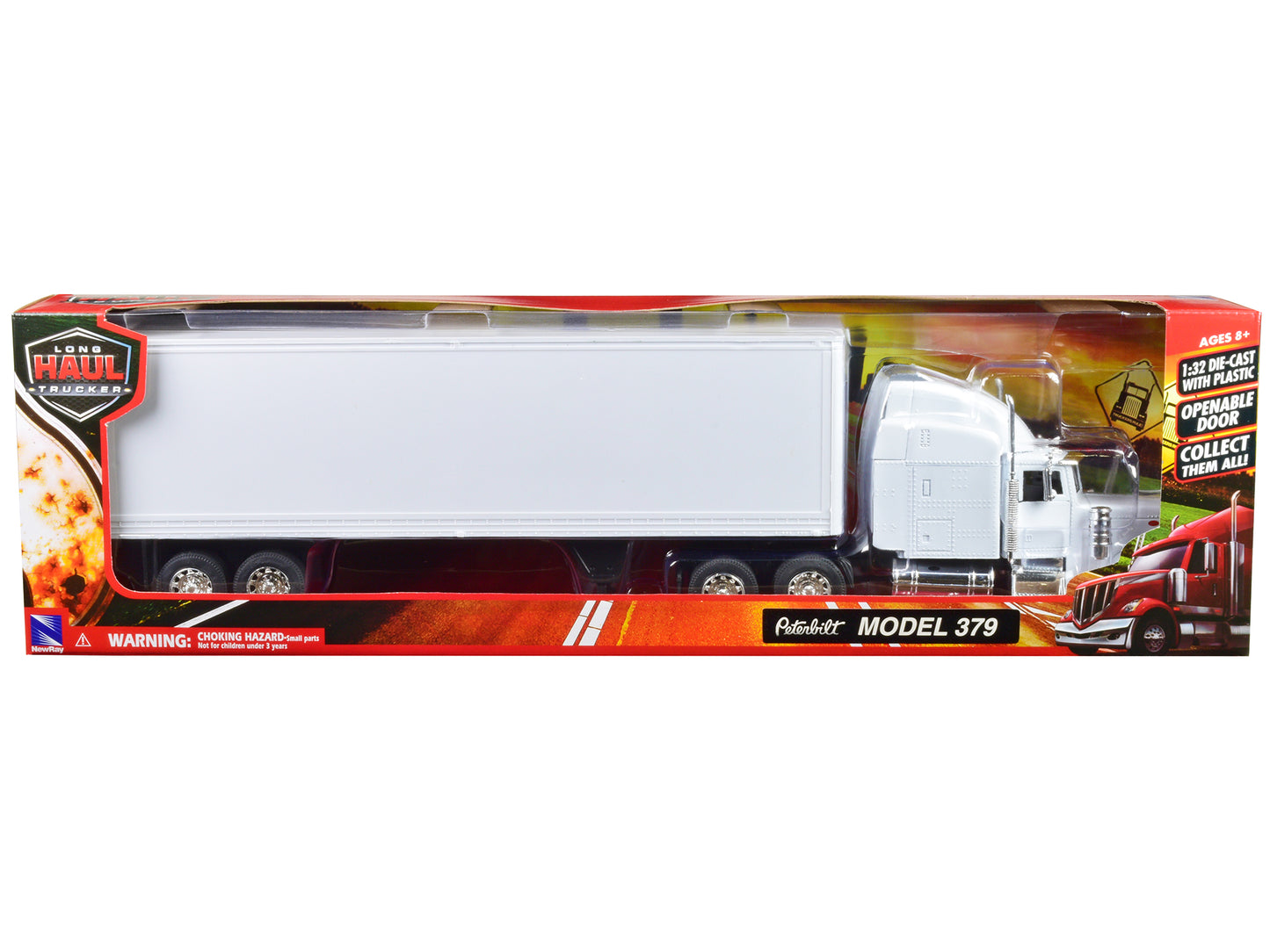 Peterbilt 379 Truck with Dry Goods Trailer White "Long Haul Trucker" Series 1/32 Diecast Model by New Ray