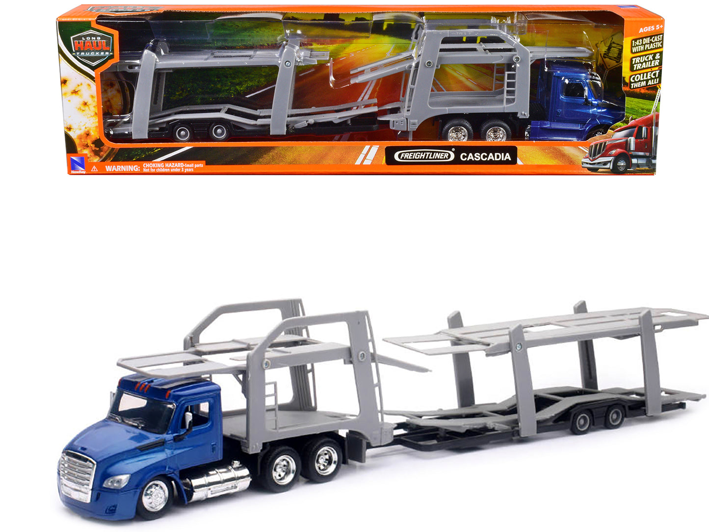 Freightliner Cascadia Auto Transporter Blue Metallic "Long Haul Trucker" Series 1/43 Diecast Model by New Ray-DiecastModeler.com