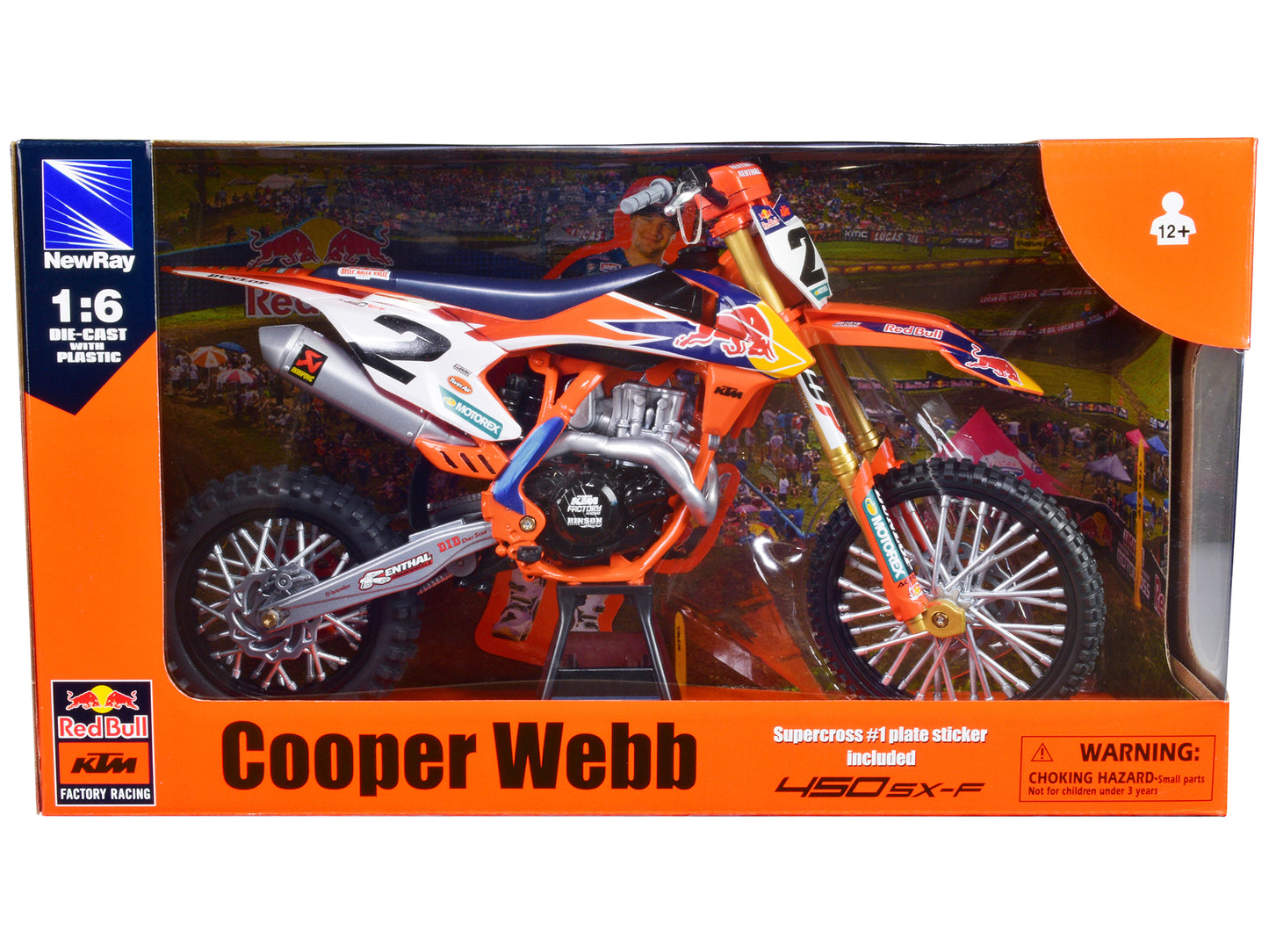 KTM 450 SX-F #2 Cooper Webb "Red Bull KTM Factory Racing" SuperCross 1/6 Diecast Model by New Ray