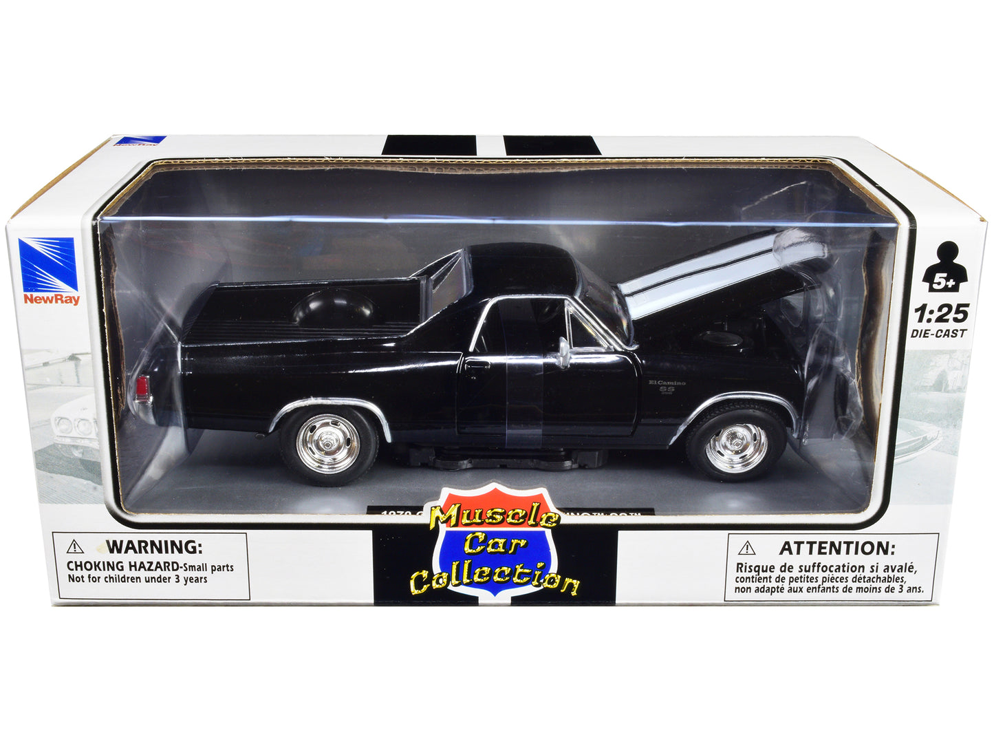 1970 Chevrolet El Camino SS Black with White Stripes "Muscle Car Collection" 1/25 Diecast Model Car by New Ray