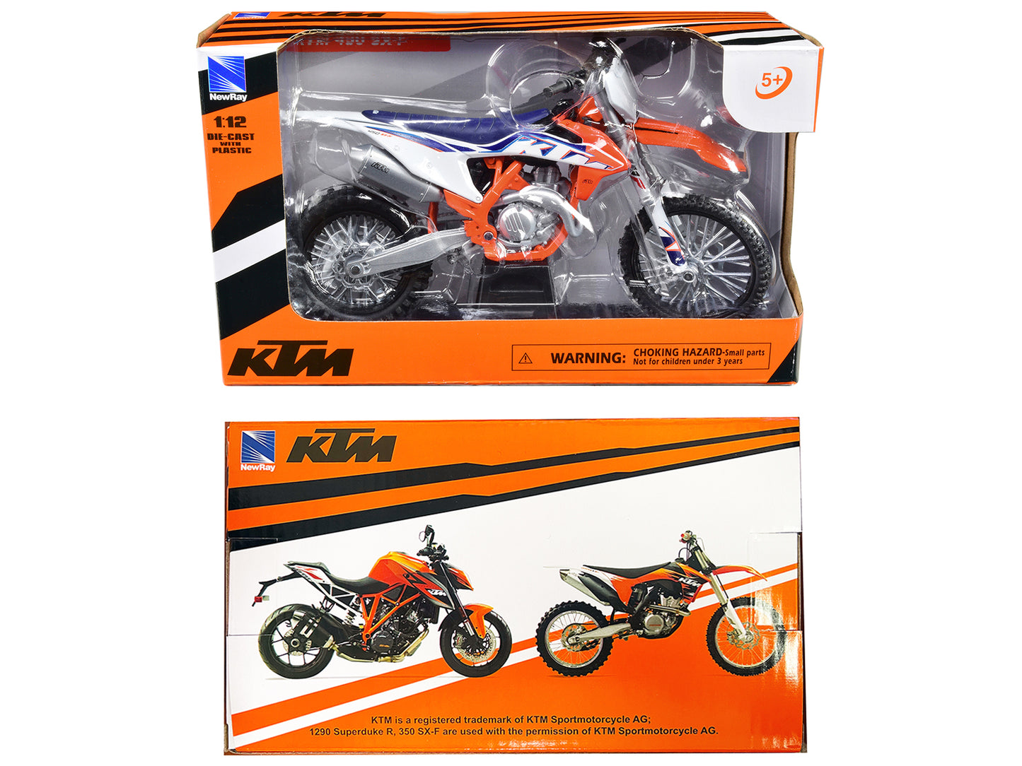 KTM 450 SX-F Dirt Bike Motorcycle Orange and White 1/12 Diecast Motorcycle Model by New Ray