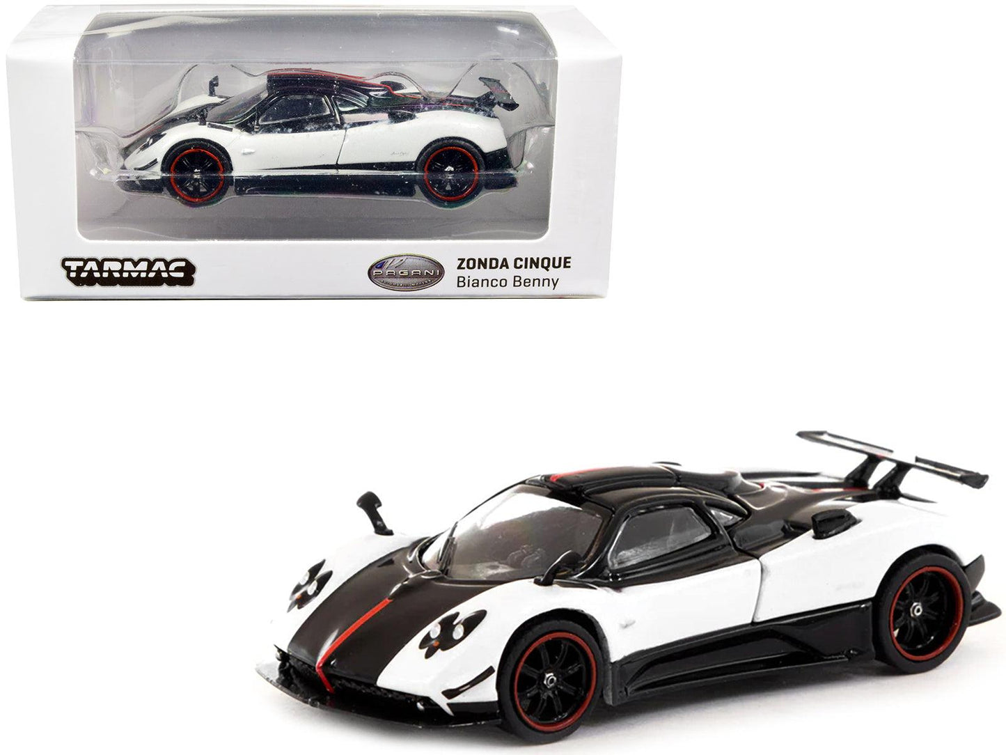 Pagani Zonda Cinque Bianco Benny White and Black "Global64" Series 1/64 Diecast Model Car by Tarmac Works-DiecastModeler.com