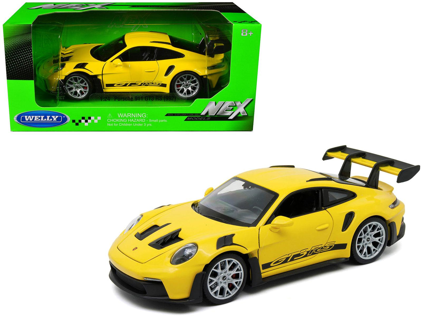 Porsche 911 GT3 RS (992) Yellow "NEX Models" Series 1/24 Diecast Model Car by Welly-DiecastModeler.com