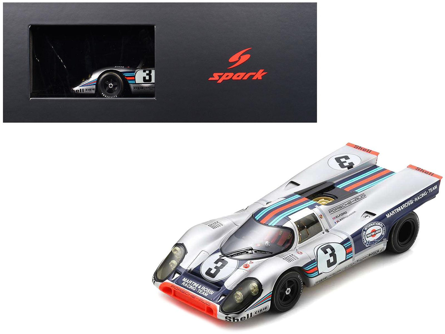 Porsche 917K #3 Vic Elford - Gerard Larrousse "Martini & Rossi Racing Team" Winner "12 Hours of Sebring" (1971) with Acrylic Display Case 1/18 Model Car by Spark-DiecastModeler.com