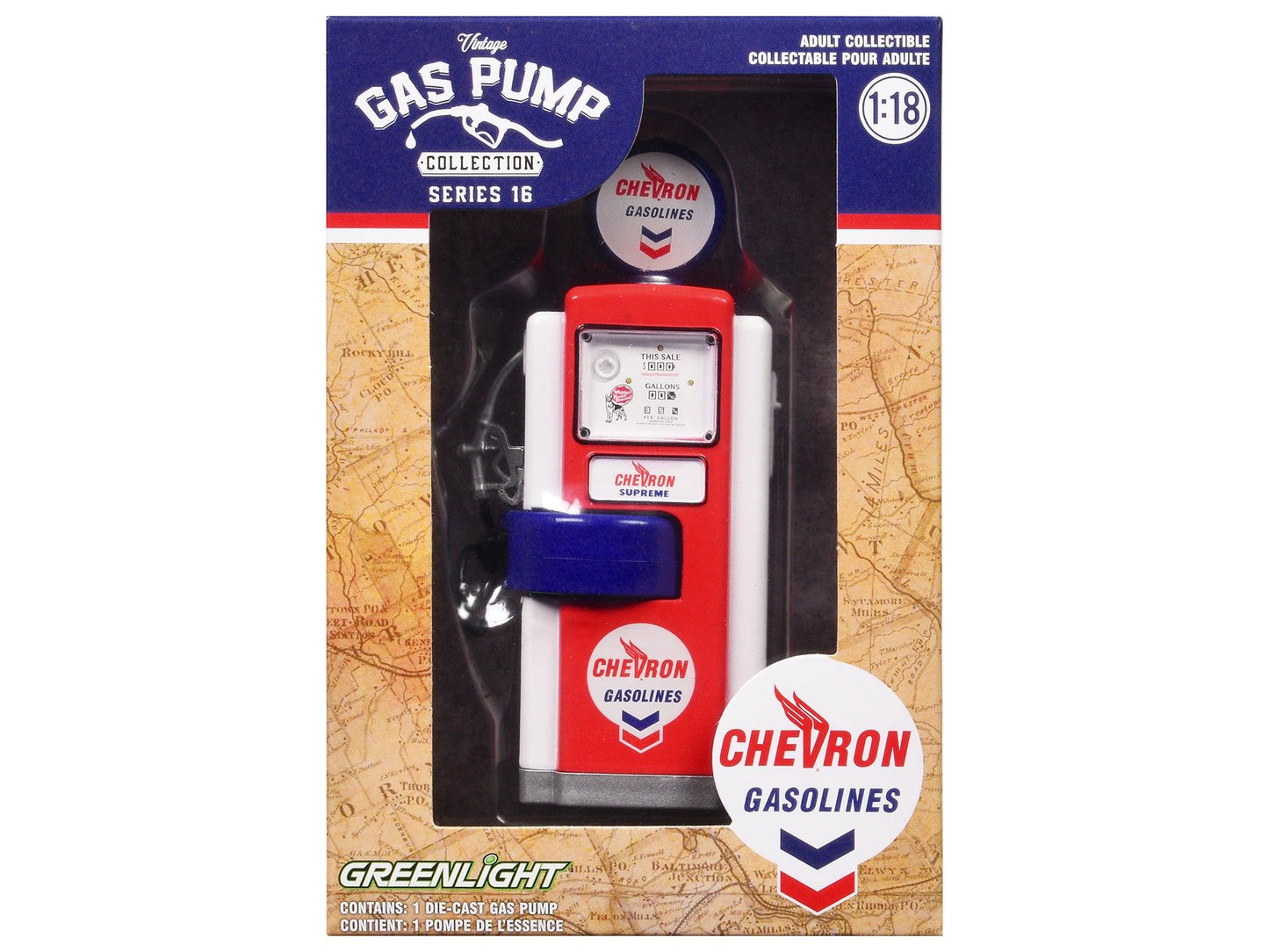 "Vintage Gas Pump" Set of 3 Pumps Series 16 1/18 Diecast Models by Greenlight-DiecastModeler.com
