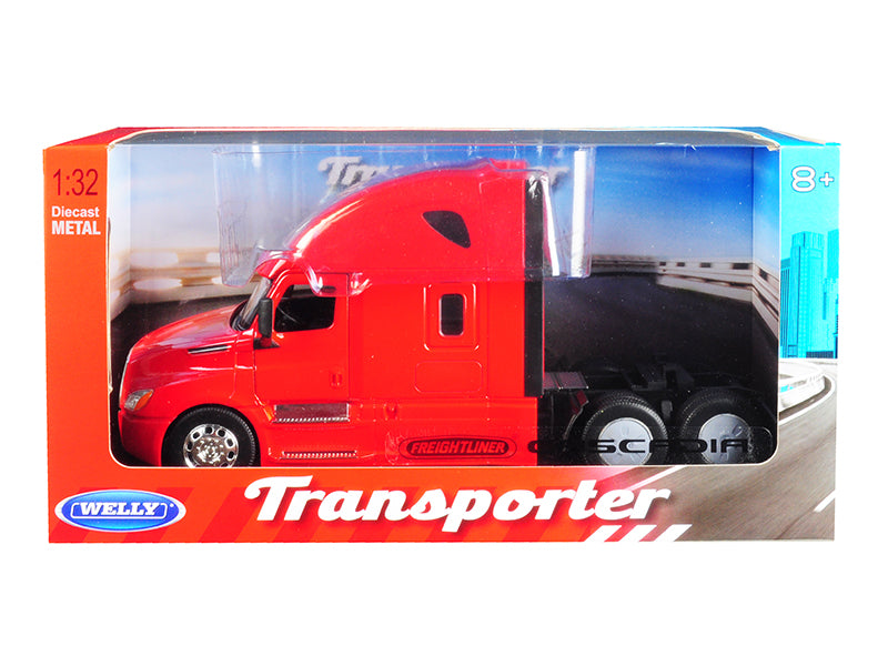 Freightliner Cascadia Truck Red "Transporter" 1/32 Diecast Model by Welly-DiecastModeler.com