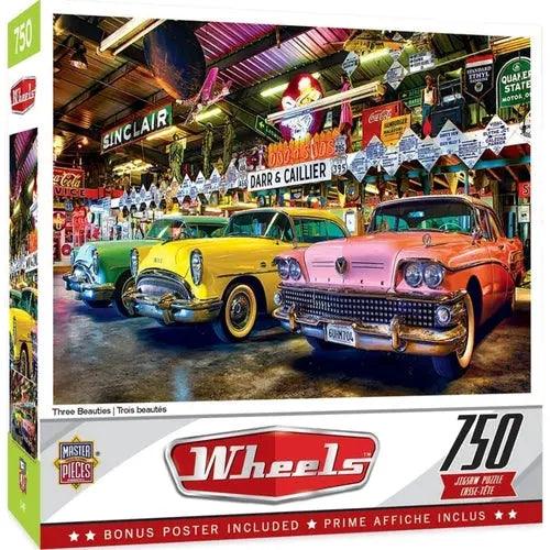WHEELS THREE BEAUTIES - 750 PIECE JIGSAW PUZZLE BY LINDA BERMAN-DiecastModeler.com