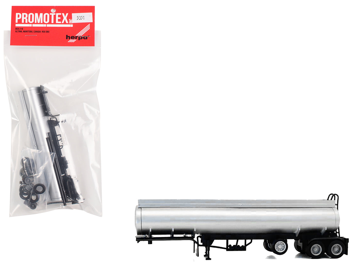 Tag-Axle Elliptical Tanker Trailer Silver 1/87 (HO) Plastic Model by Promotex-DiecastModeler.com