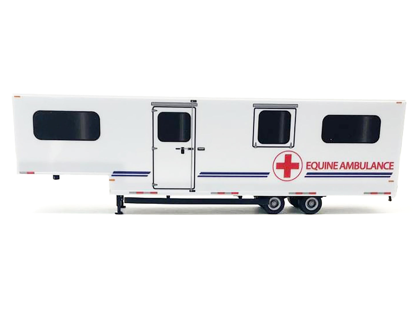 Equine Ambulance Trailer White with Blue Stripes 1/87 (HO) Plastic Model by Promotex