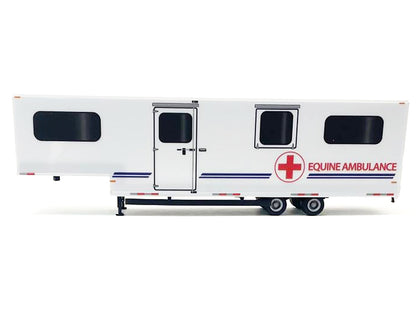 Equine Ambulance Trailer White with Blue Stripes 1/87 (HO) Plastic Model by Promotex