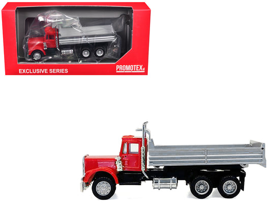 Peterbilt Dump Truck with Red Cab 1/87 (HO) Plastic Model by Promotex